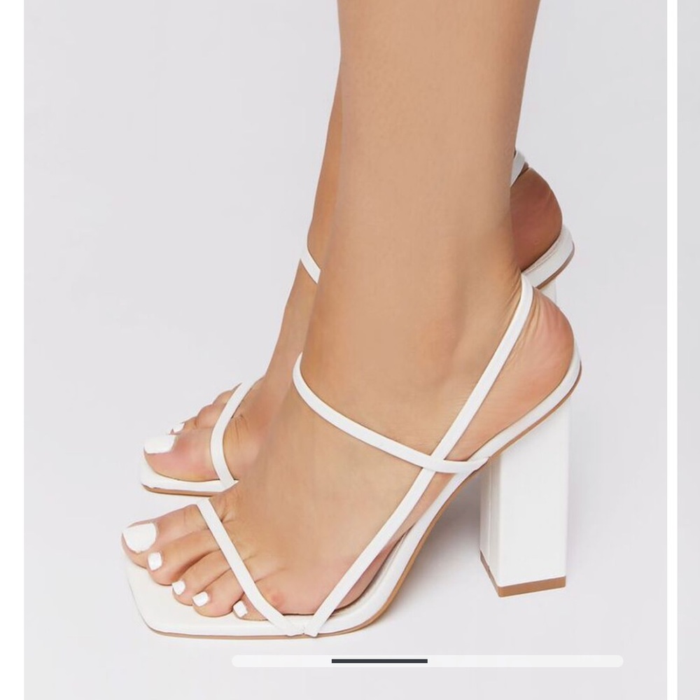 White Faux Leather Strap Heels